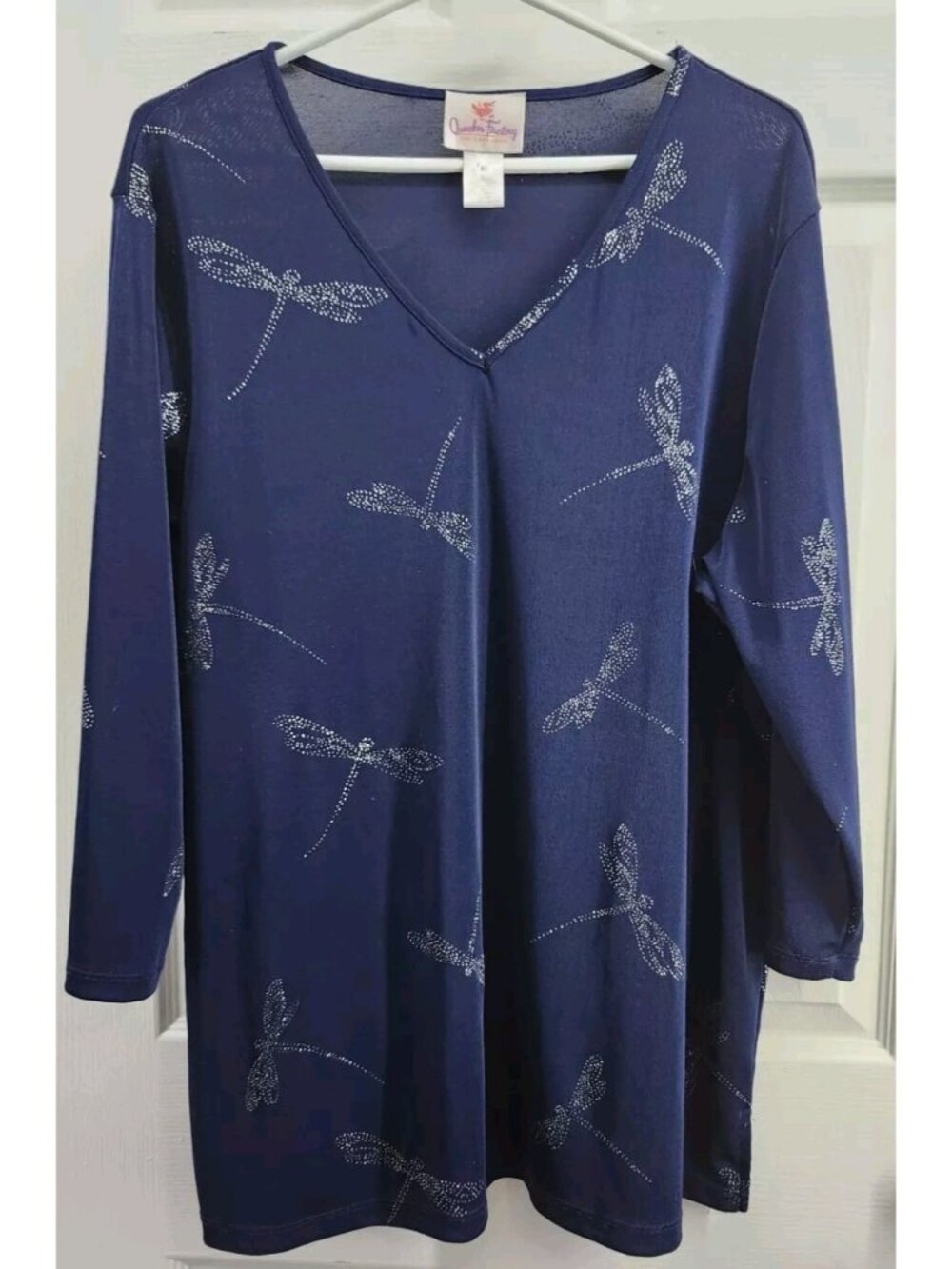 Quacker Factory Womens Navy with Silver Sequined Dragonfly Tunic XL